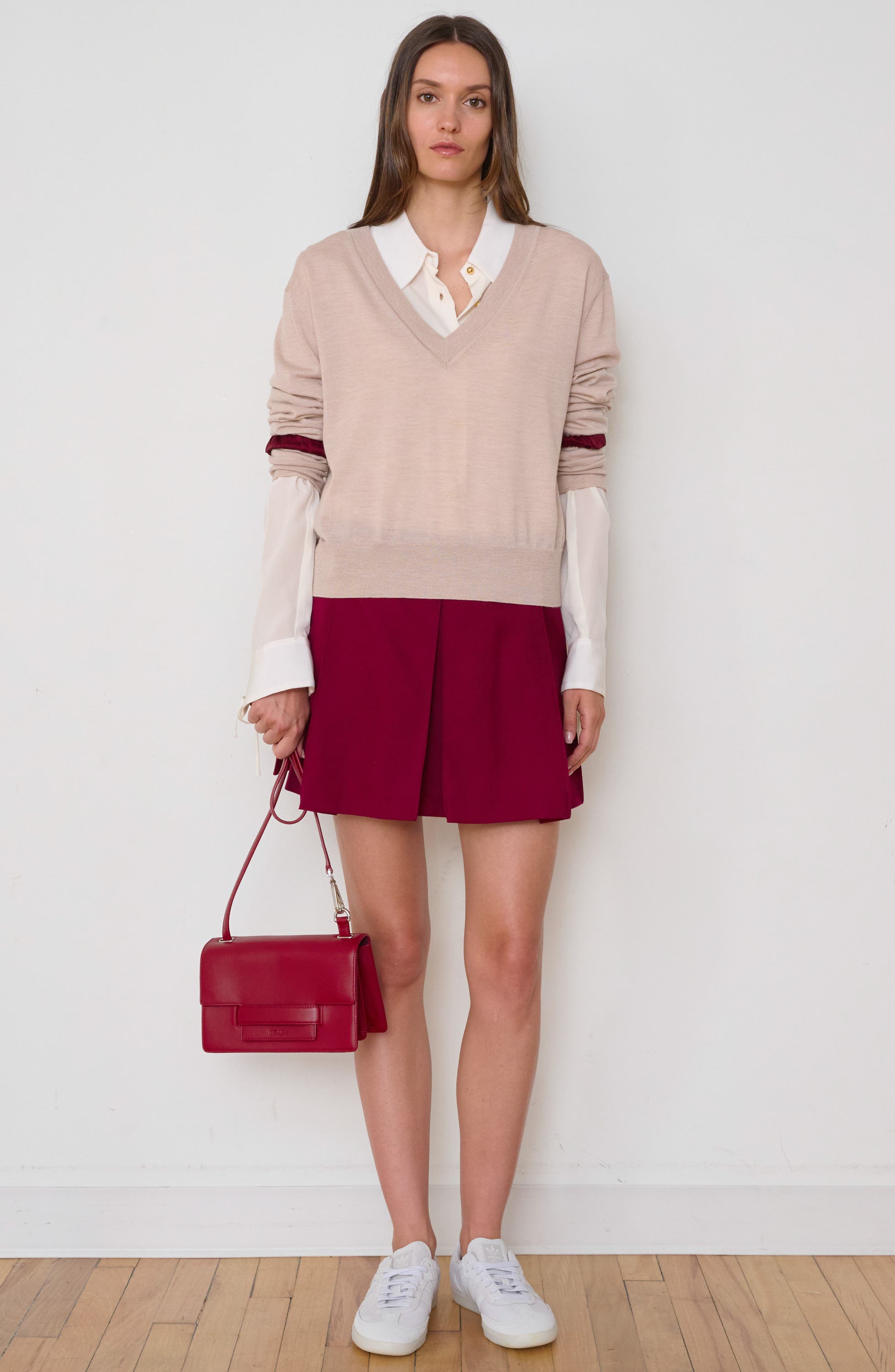 The Accordion Leather Shoulder Bag, Alternate, color, MAROON