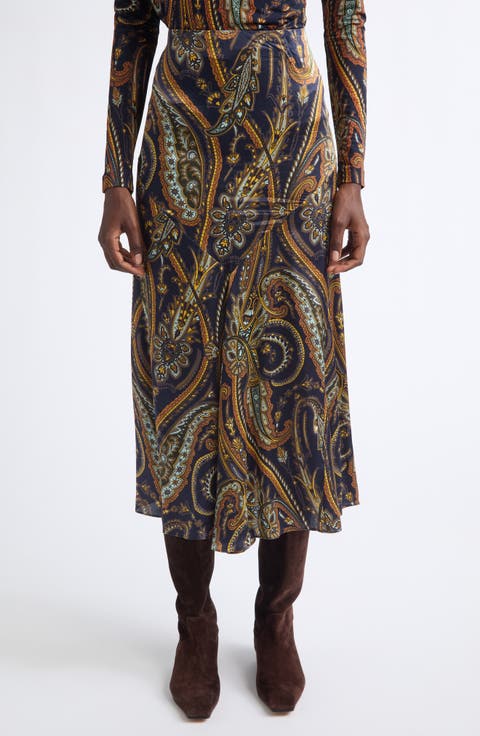 Paisley Print Midi Skirt