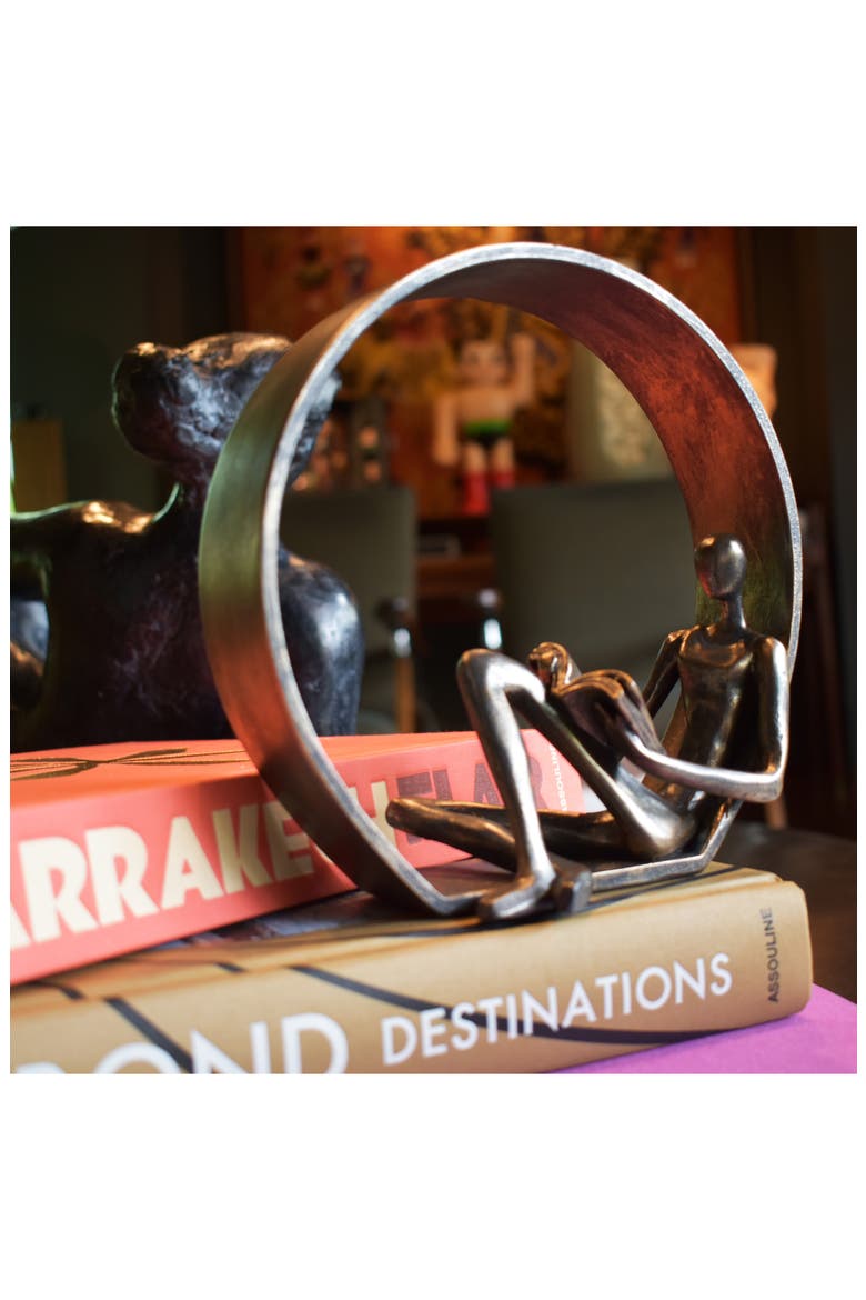 Encircled Reader Sculpture, Alternate, color, PEWTER