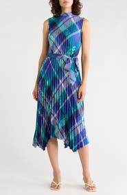Tahari Pleated Belted Trapeze Dress
