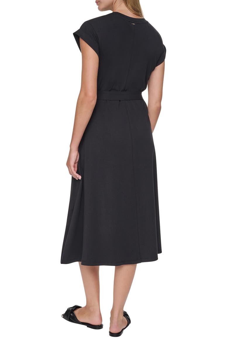 Cap Sleeve Fit & Flare Midi Dress, Alternate, color, BLACK