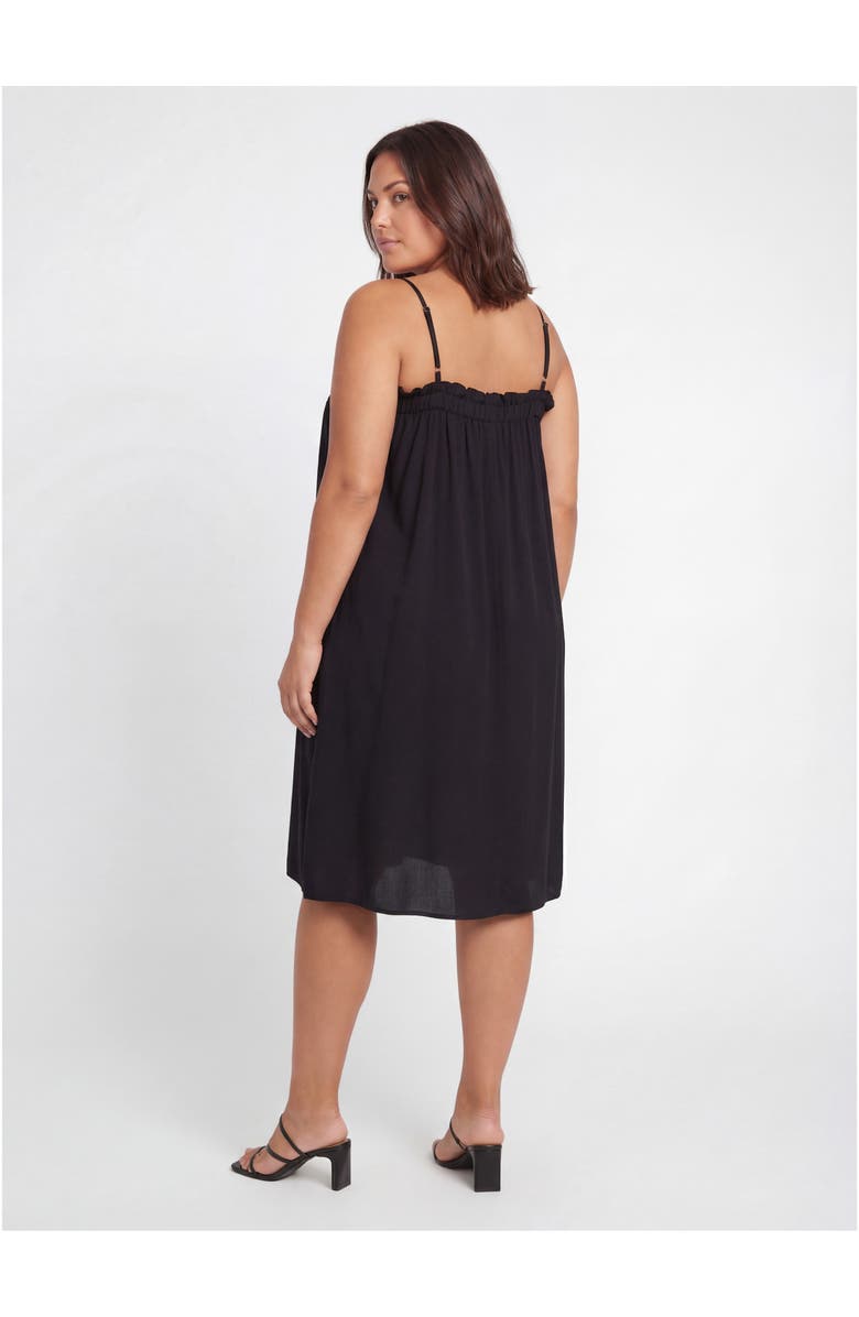 24seven Comfort Apparel Curvy Essential Spaghetti Strap Smocked Pocket A-Line Maxi Dress, Alternate, color, Black