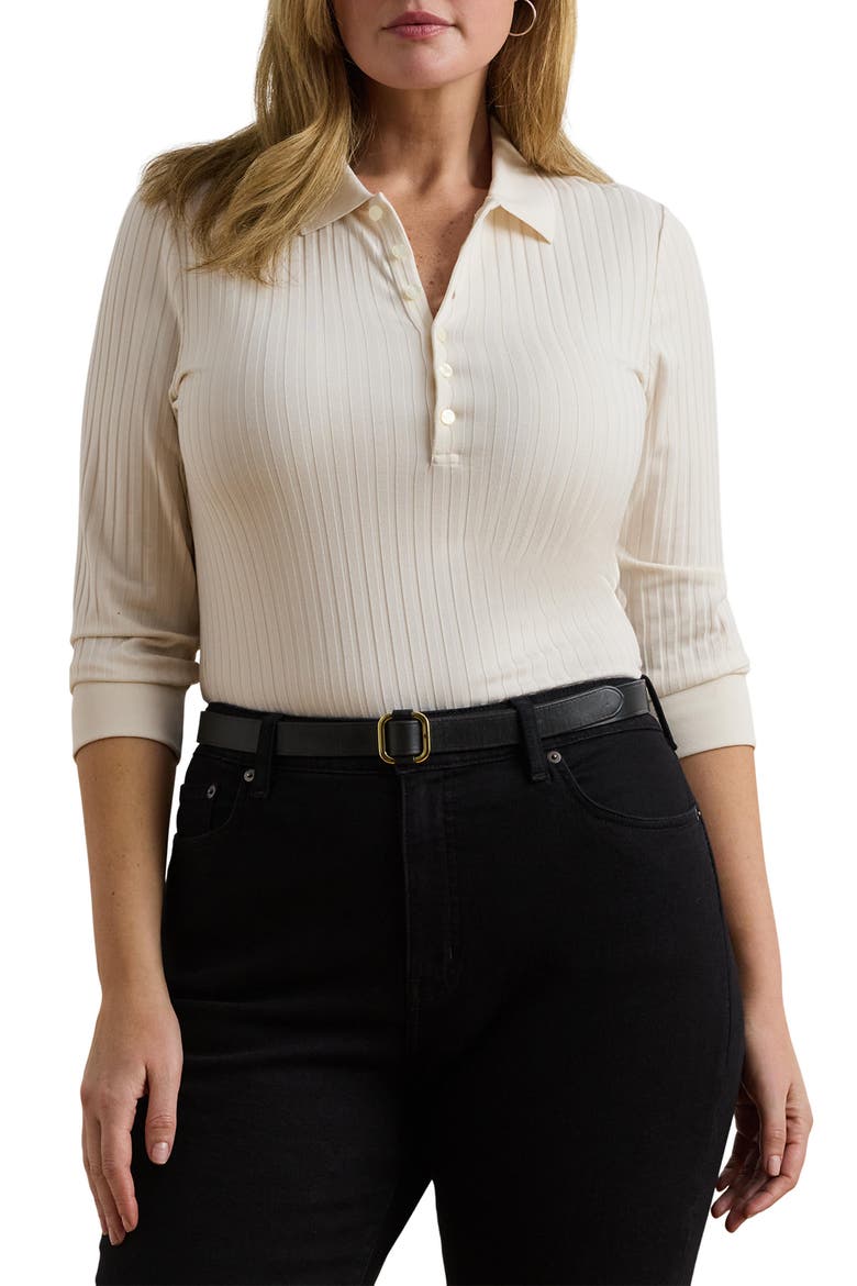 Wide Rib Polo Shirt, Main, color, MASCARPONE CREAM