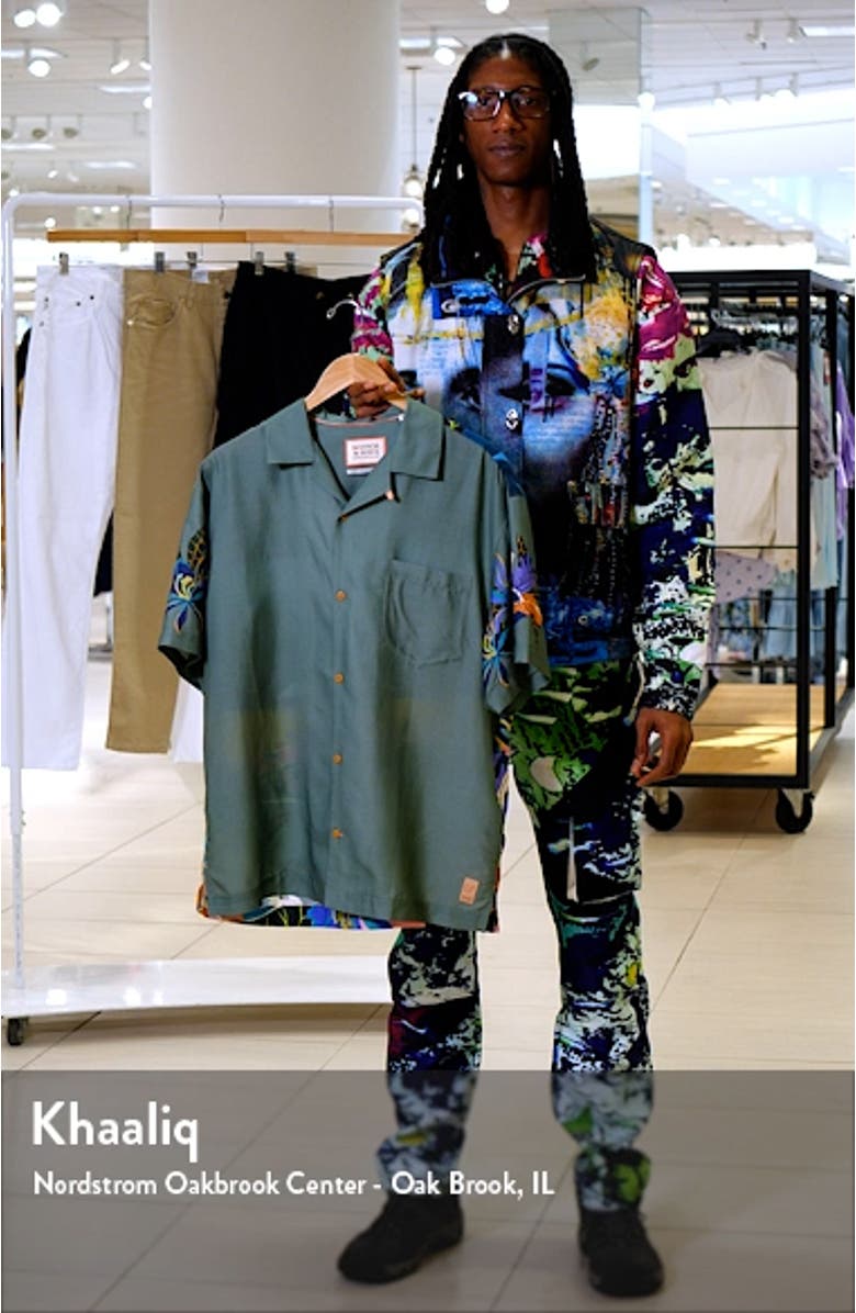 Trim Fit Tennis Print Short Sleeve Button-Up Camp Shirt, sales video thumbnail