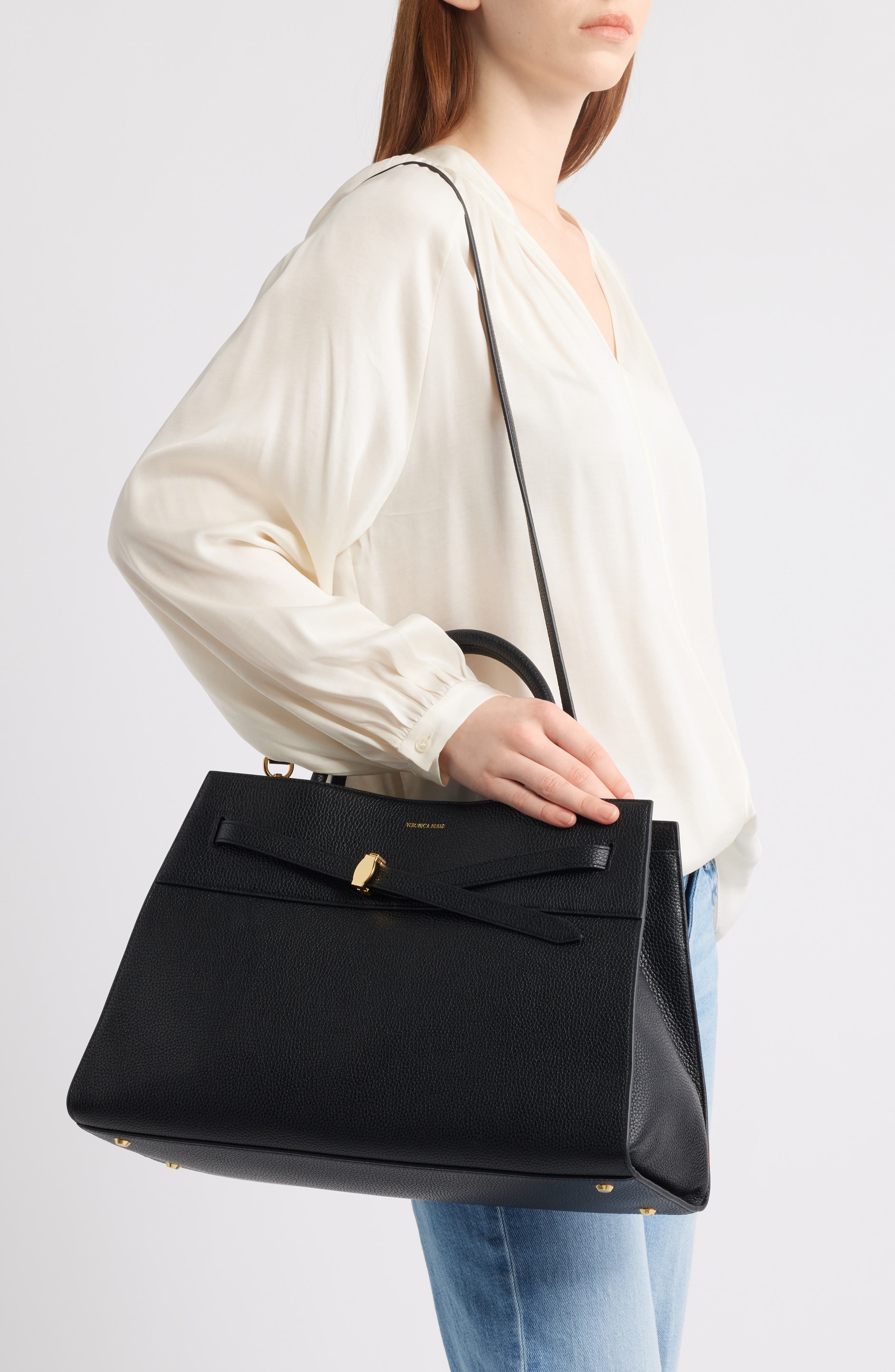 Veronica Beard Large Dash Leather Tote, Alternate, color, Black