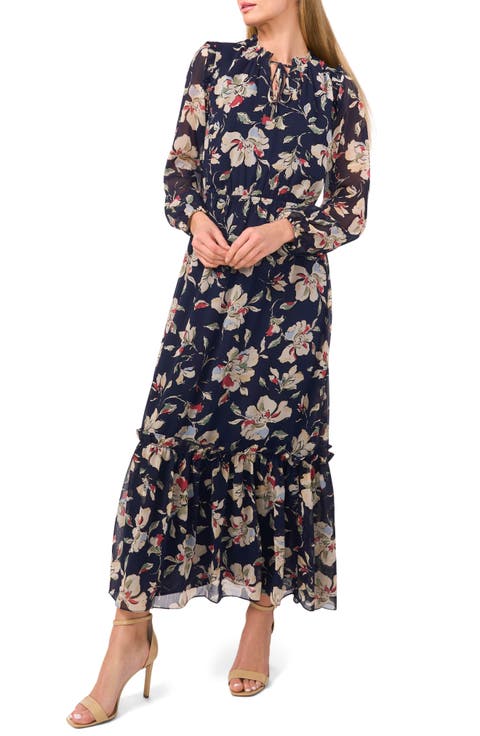 Floral Tiered Long Sleeve Maxi Dress