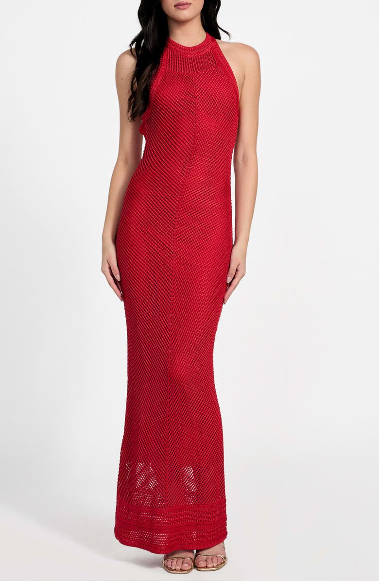 GUESS Vaeda Knit Halter Dress, Main, color, Real Red