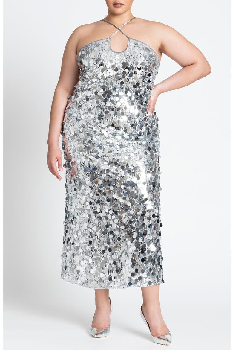 Sequin & Paillette Maxi Dress, Main, color, SILVER
