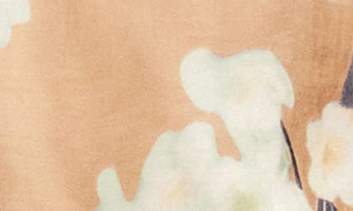 Karen Kane Floral Satin Button-up Shirt In Brown