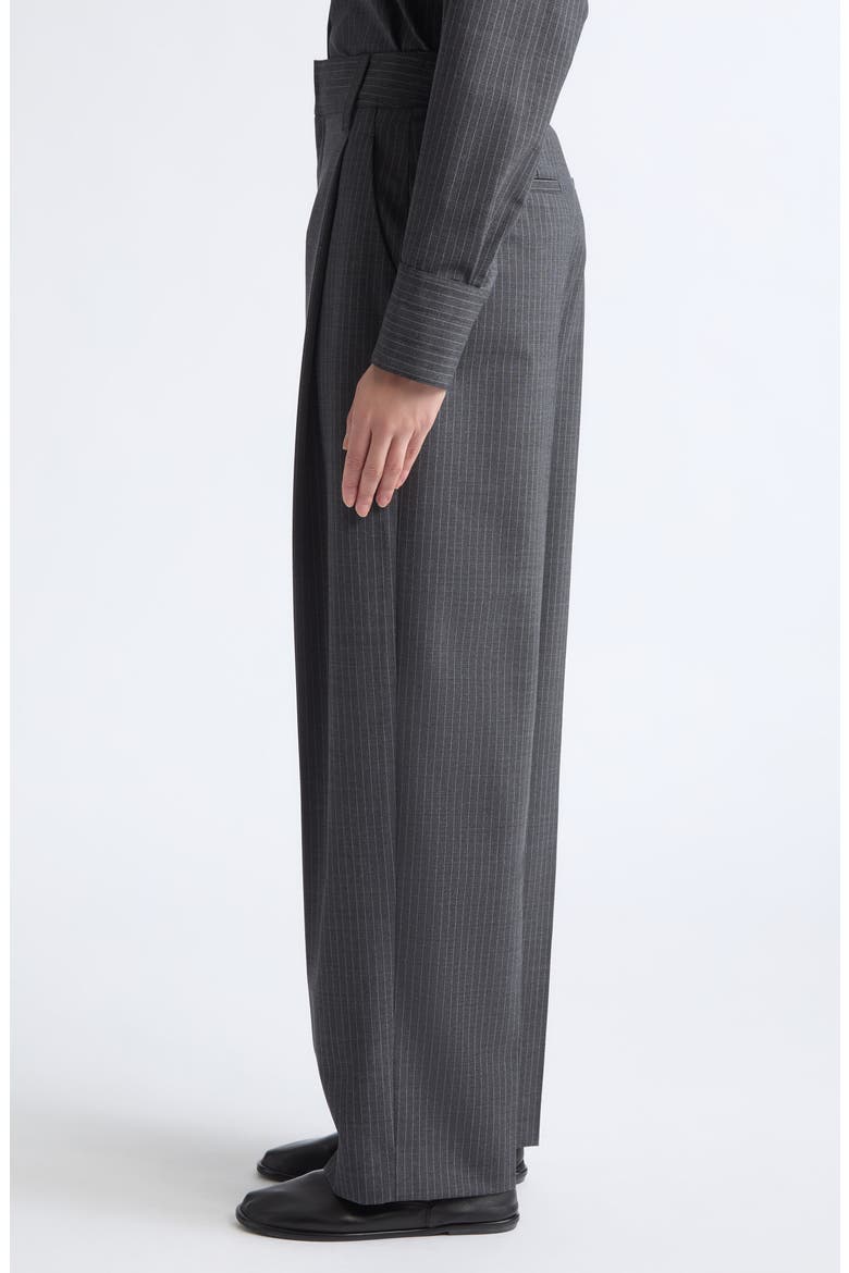 Single Pleat Front Wide Leg Pants, Alternate, color, CHARCOAL STRIPE