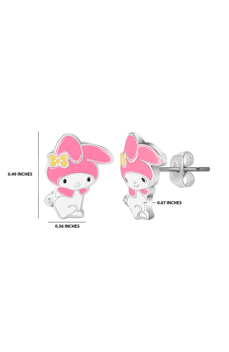 Hello Kitty My Melody Flash Plated Enamel and Cyrstal Stud Earrings, Alternate, color, White, Pink