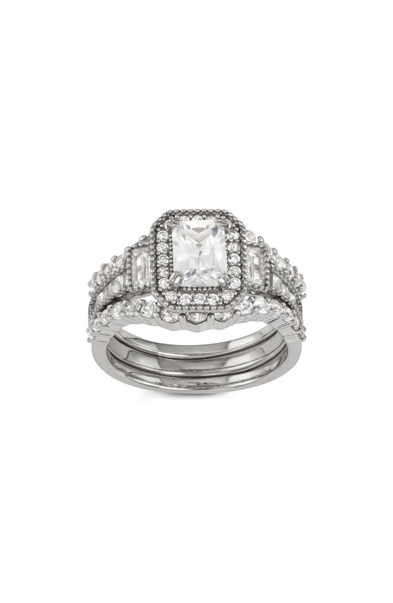 FUZION CREATIONS Set of 3 Lab Grown White Sapphire Stackable Rings, Main, color, Silver