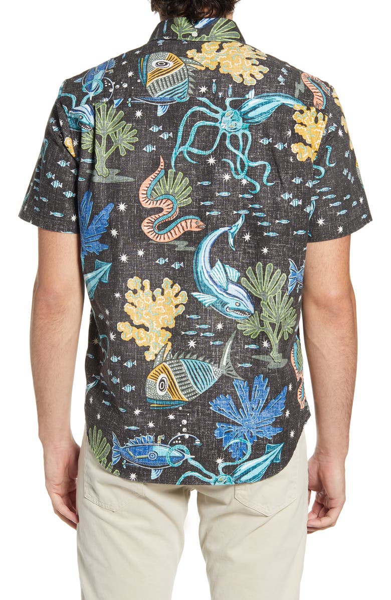 Reyn Spooner Deep Sea Jive Print Short Sleeve Button-Down Shirt, Alternate, color, 