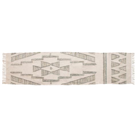 Hand Woven Cotton and Wool Kilim Floor Rug with Fringe