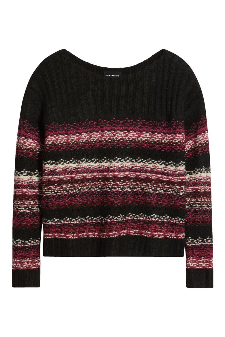 Fair Isle Boat Neck Sweater, Alternate, color, BLACK MULTI COMBO