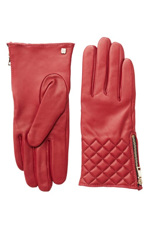 Diamond Quilt Cashmere Lined Leather Gloves