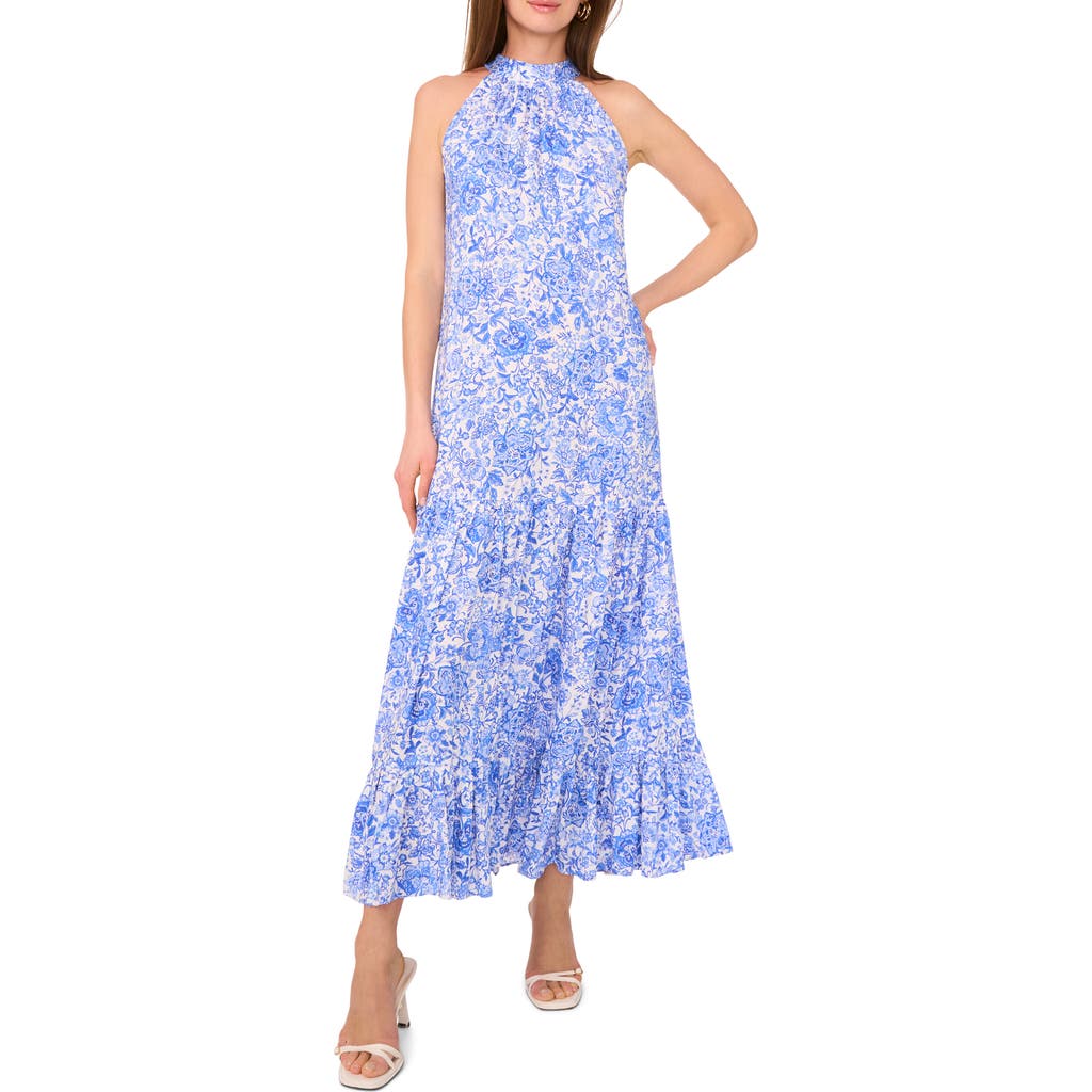 Vince Camuto Print Sleeveless Halter Neck Dress In Bluebell