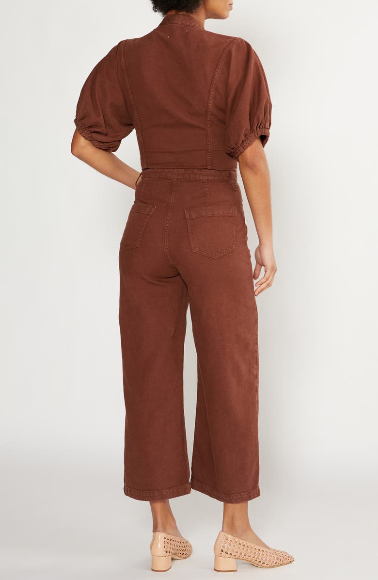 ÉTICA Celeste Puff Sleeve Wide Leg Denim Jumpsuit, Alternate, color, 