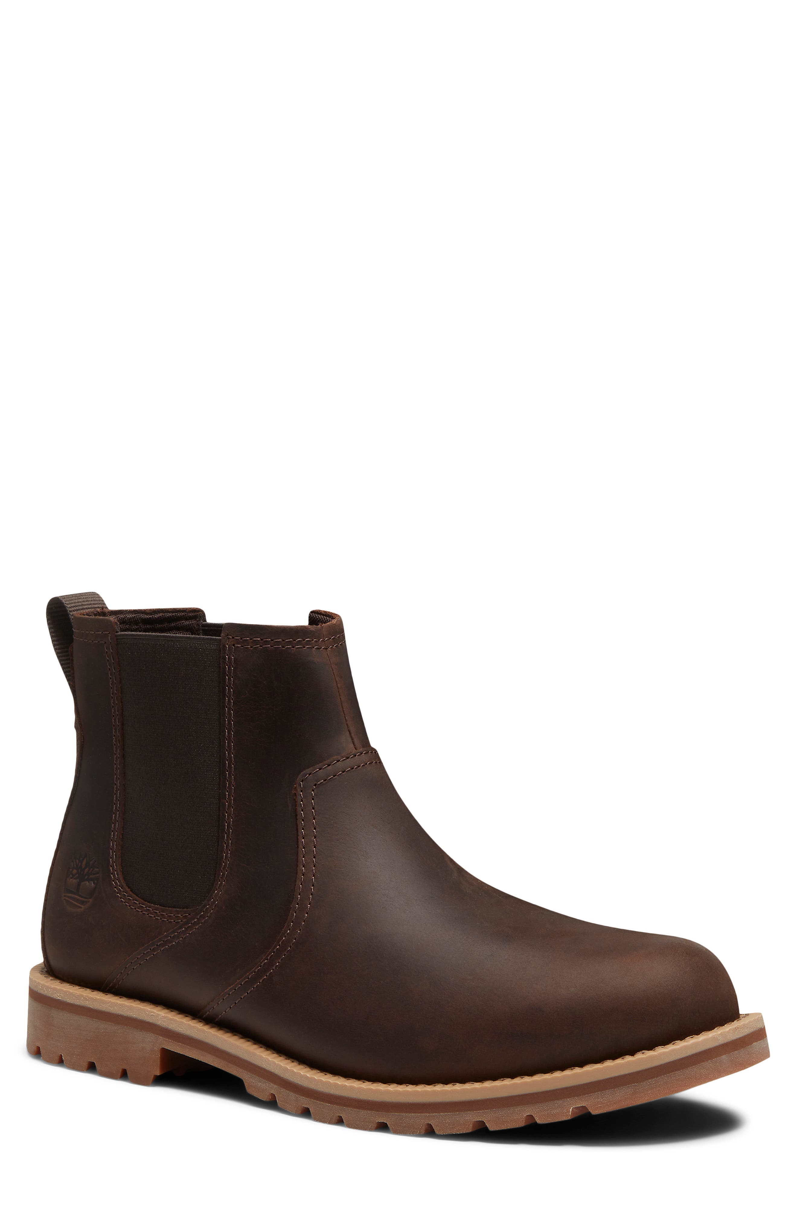 Britton Falls Waterproof Chelsea Boot, Main, color, DARK BROWN FULL GRAIN