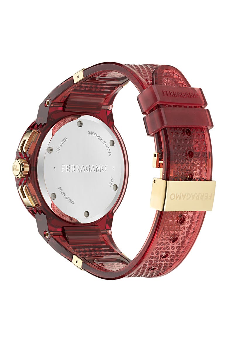 F-80 Translucent Chronograph Recycled Polyurthane Strap Watch, 44mm, Alternate, color, BURGUNDY