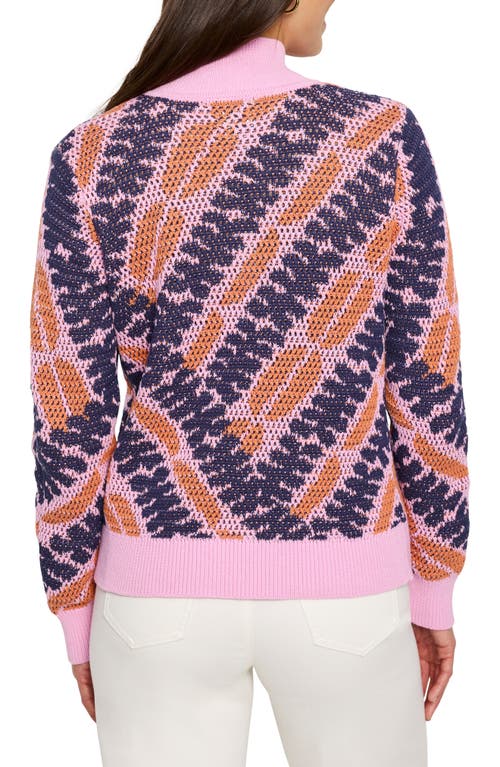 Nic + Zoe Nic+zoe Jacquard Mesh Squiggly Pullover In Pink Multi