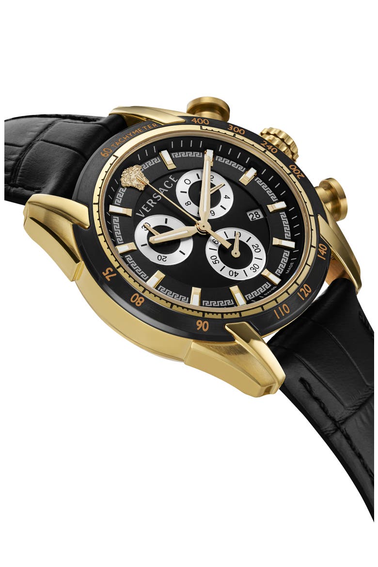 V-Ray Croc Embossed Leather Strap Watch, 44mm, Alternate, color, GOLD