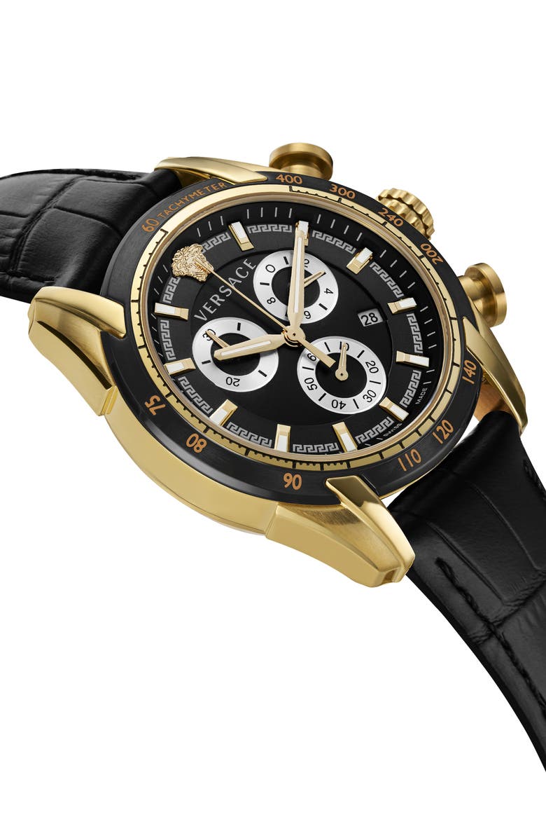 Versace V-Ray Croc Embossed Leather Strap Watch, 44mm, Alternate, color, Gold