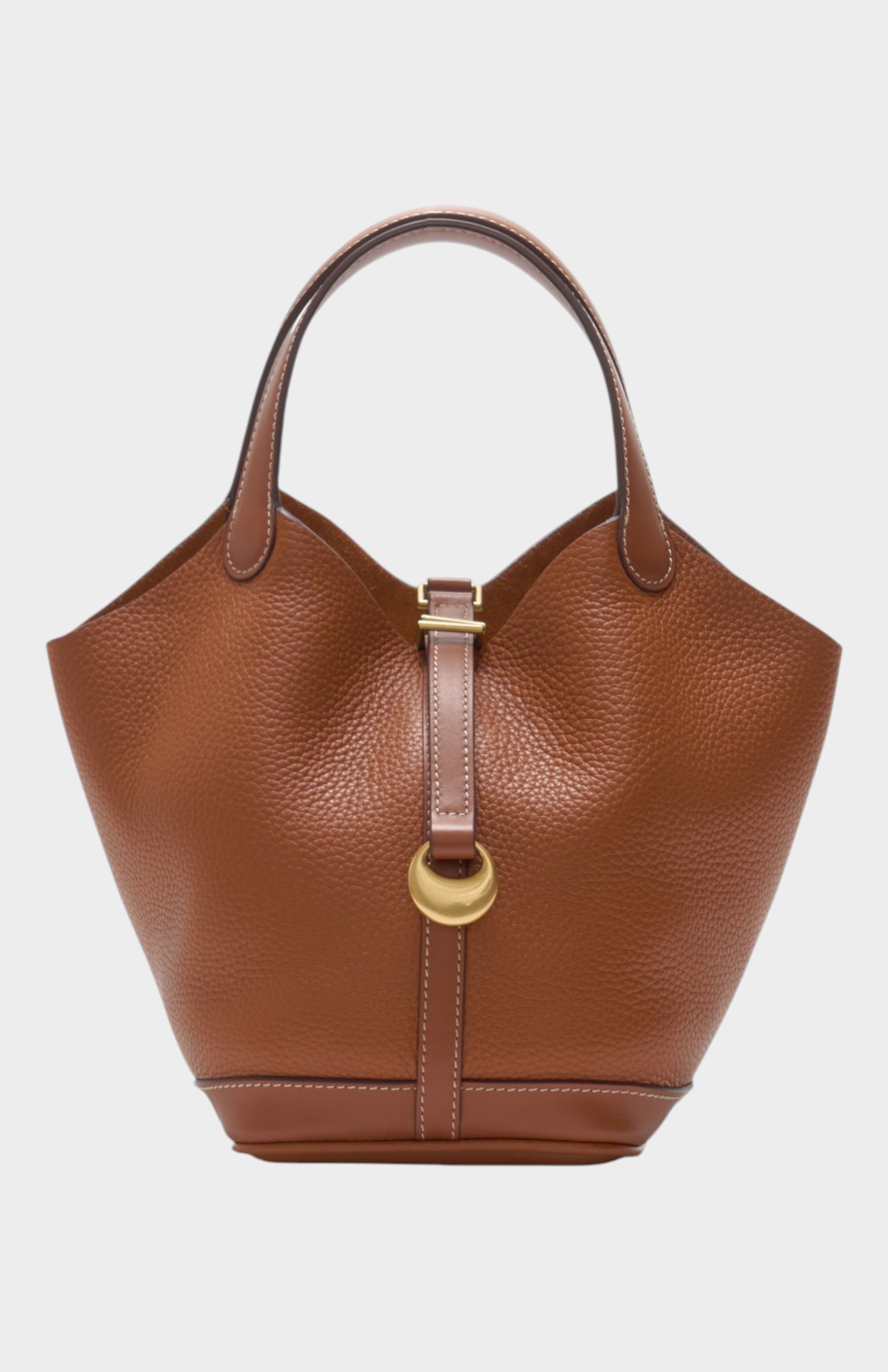 Monaco Genuine Pebble Leather Bucket Bag, Main, color, Brown