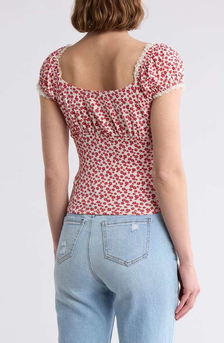 Lush Lace Trim Cap Sleeve Top, Alternate, color, Red Ditsy