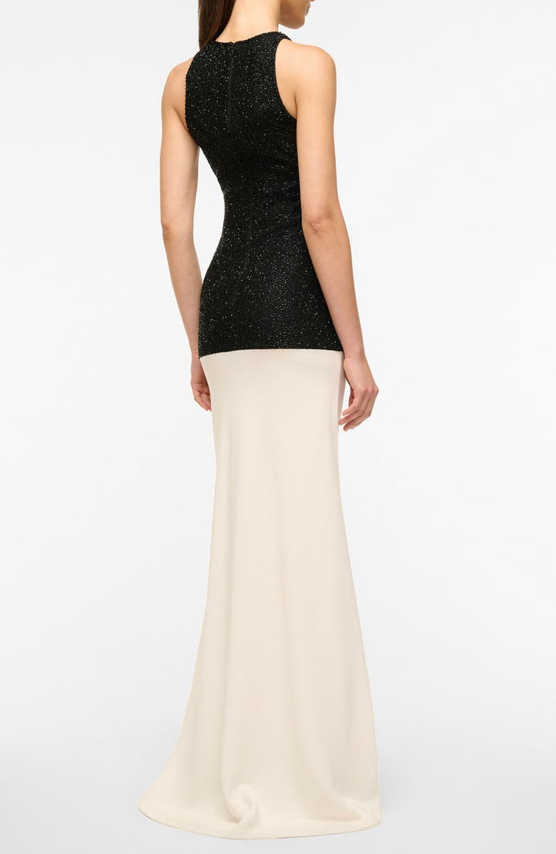 STAUD Gabrielle Beaded Detail Mixed Media Gown, Alternate, color, Black / Ivory