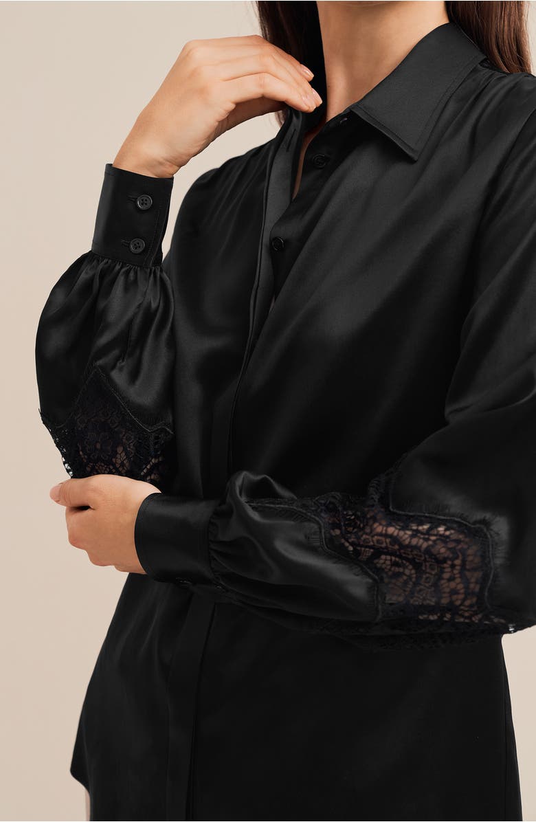 Lilysilk The Armeria Lace Silk Blouse, Alternate, color, Black
