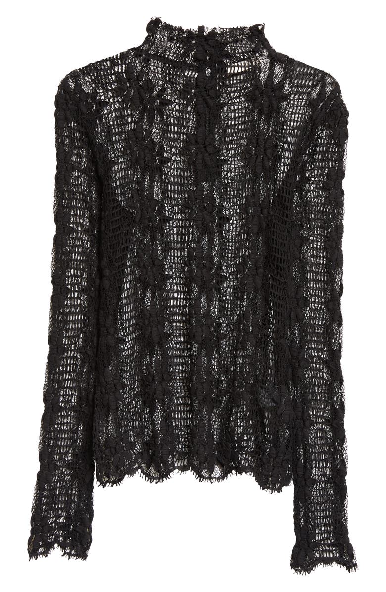 Ulla Johnson Amal Floral Lace Mock Neck Top, Alternate, color, Noir