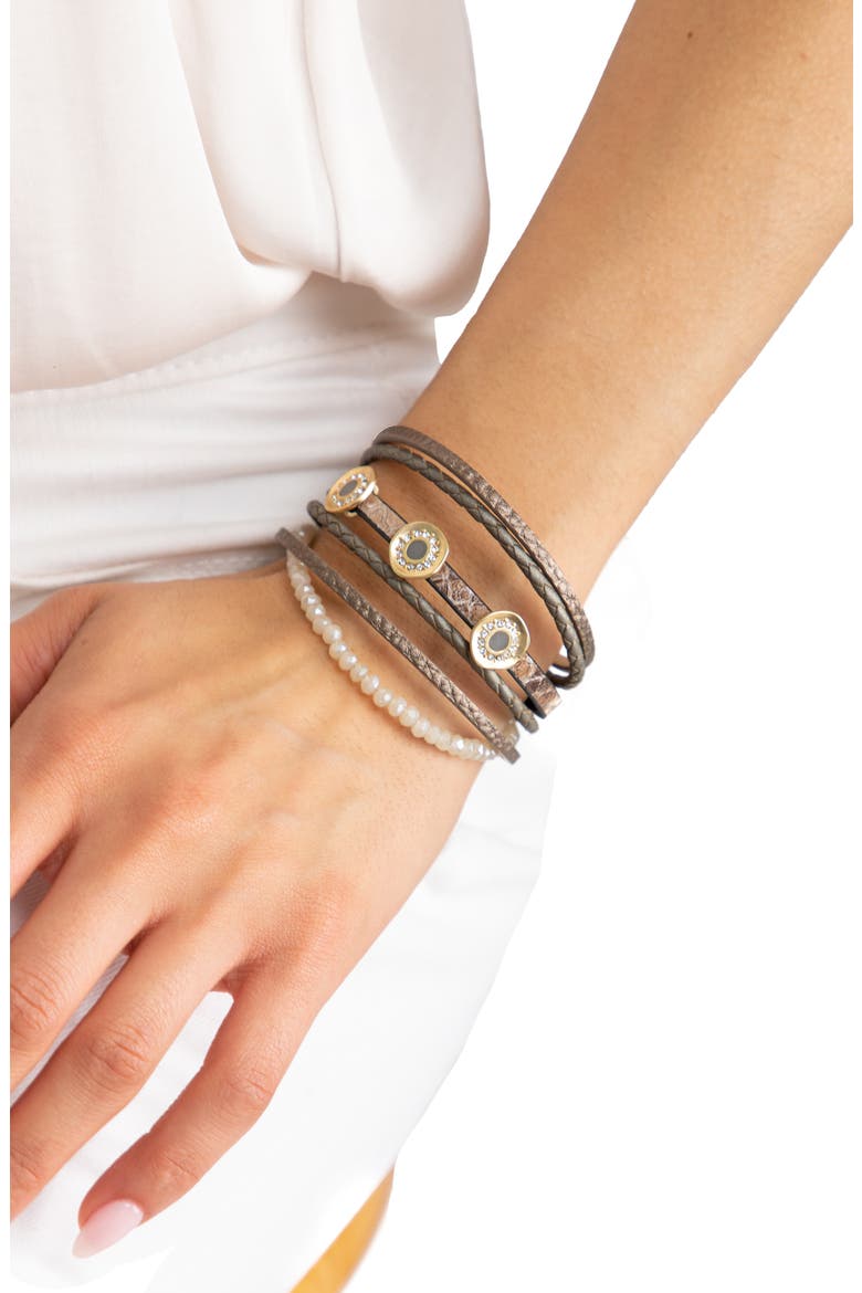 Moondial Charm Multistrap Bracelet, Alternate, color, BROWN