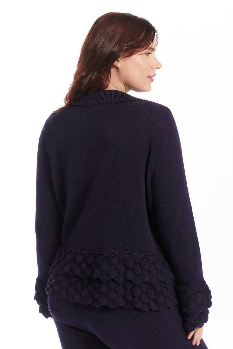 Ruffled Peplum Cardigan Sweater, Alternate, color, INKLING