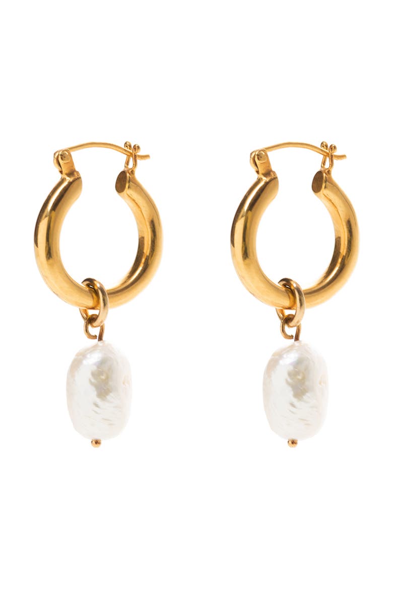 Mini Hoops with Baroque Pearls, Main, color, Gold