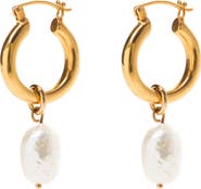 Freya Rose Mini Hoops with Baroque Pearls