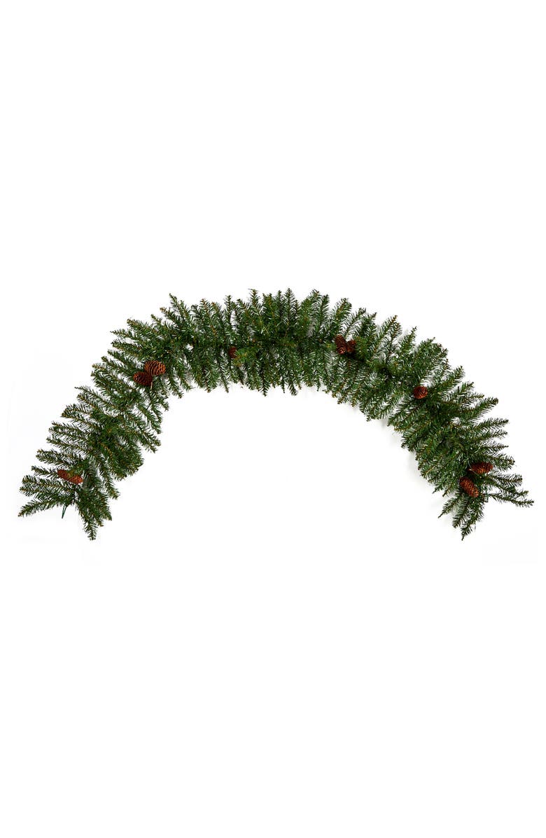 NEARLY NATURAL 6-ft Mixed Alaskan Pines and Pinecones Artificial Christmas Garland 50 Warm White LED Lights, Main, color, Green