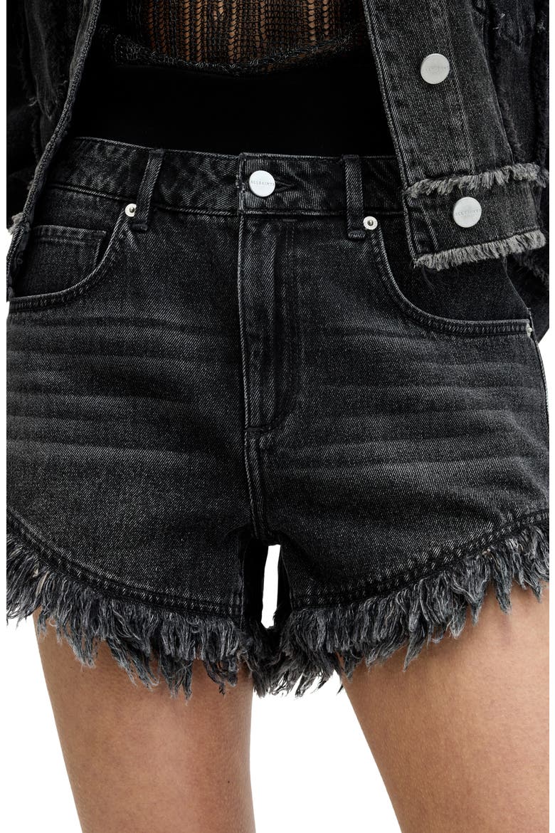 Astrid Frayed High Waist Denim Shorts, Alternate, color, WASHED BLACK