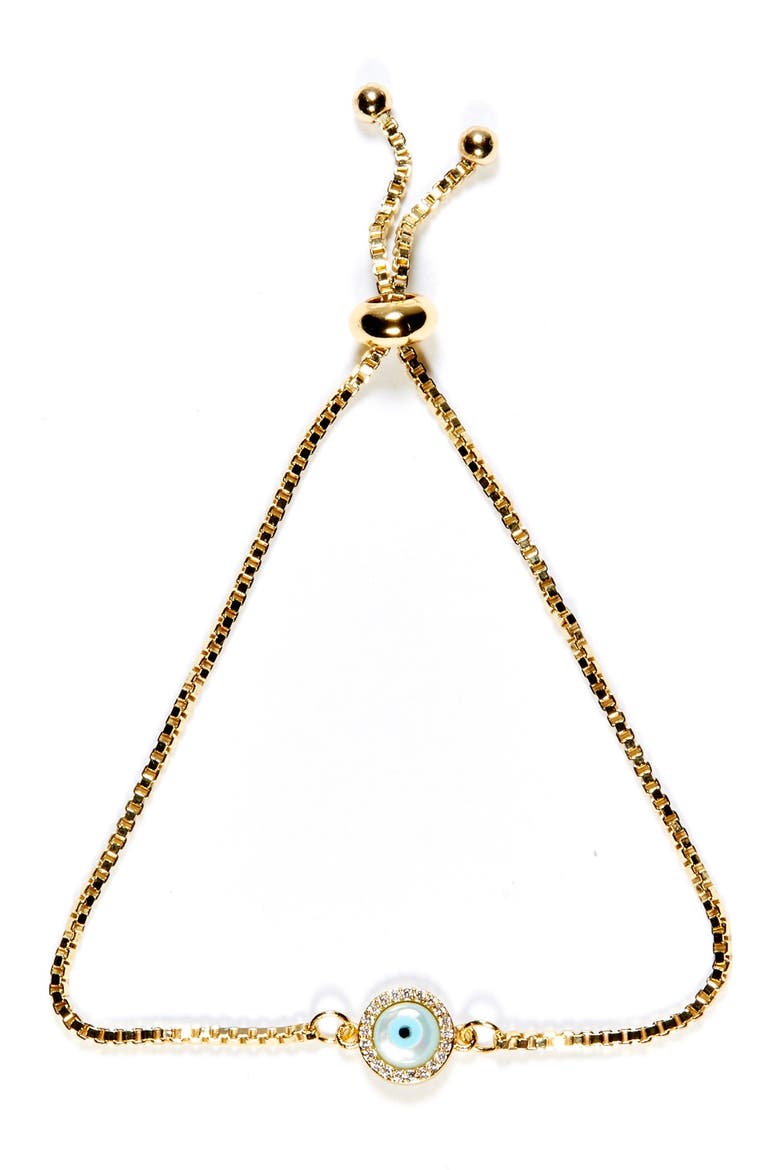 Sisterhood Evil Eye Stone Cubic Zirconia Adjustable Tie Bracelet, Main, color, GOLD