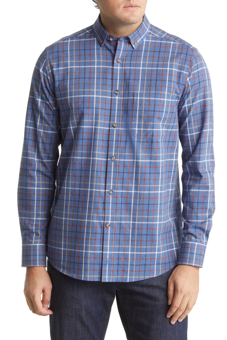 Yarn Dyed Grid Cotton Button-Up Shirt, Main, color, BLUE