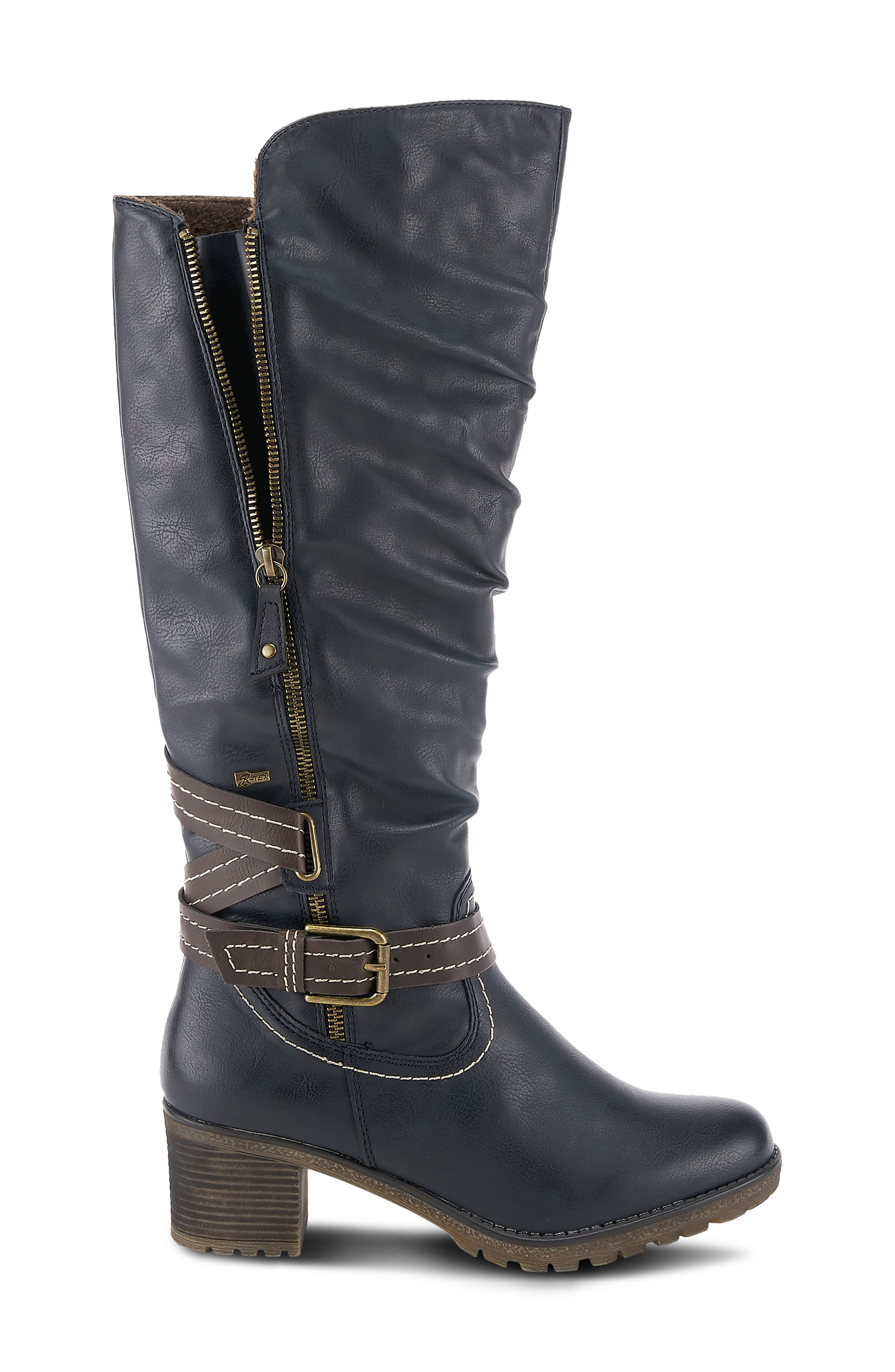 Spring Street Gemisola Water Resistant Faux Fur Lined Knee High Boot, Alternate, color, NAVY SYNTHETIC