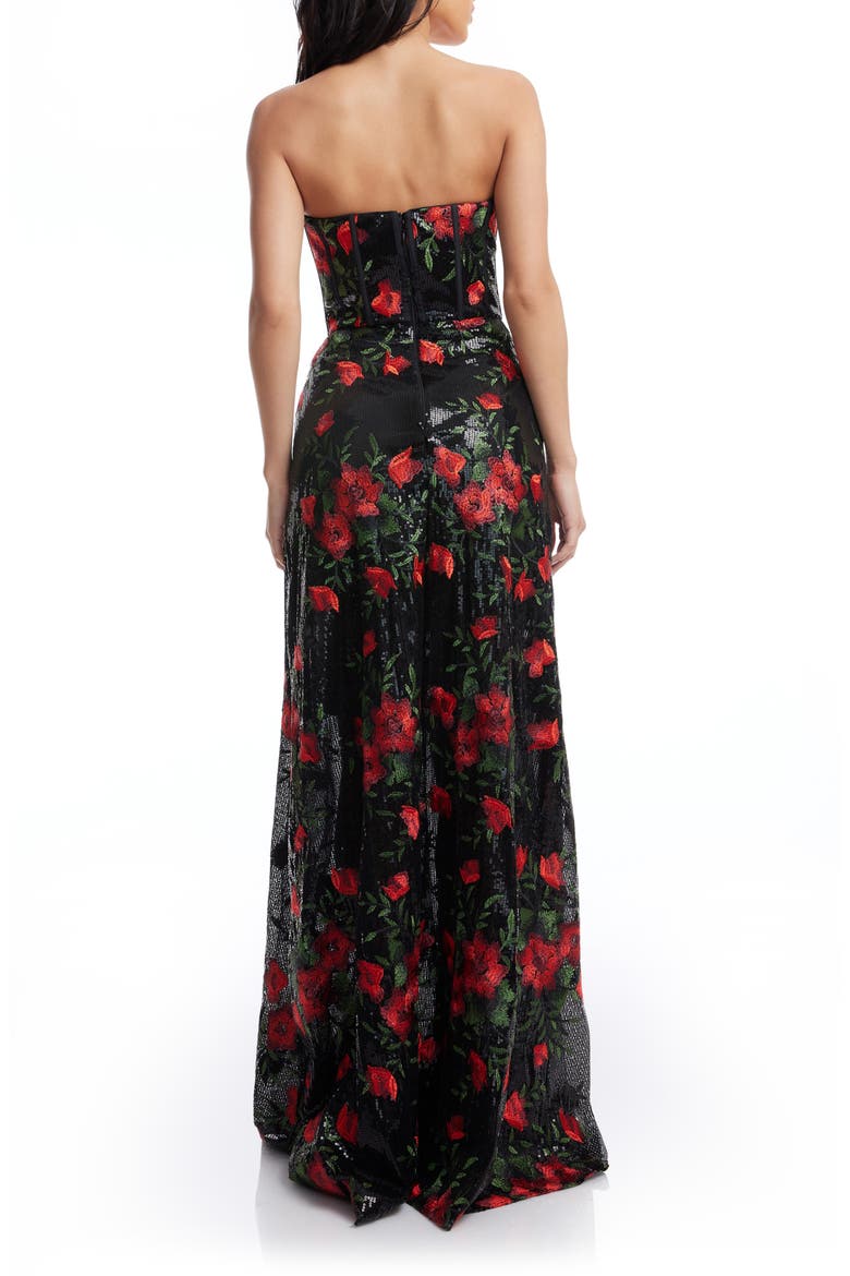 Daven Floral Print Sequin Strapless Gown, Alternate, color, ROUGE MULTI