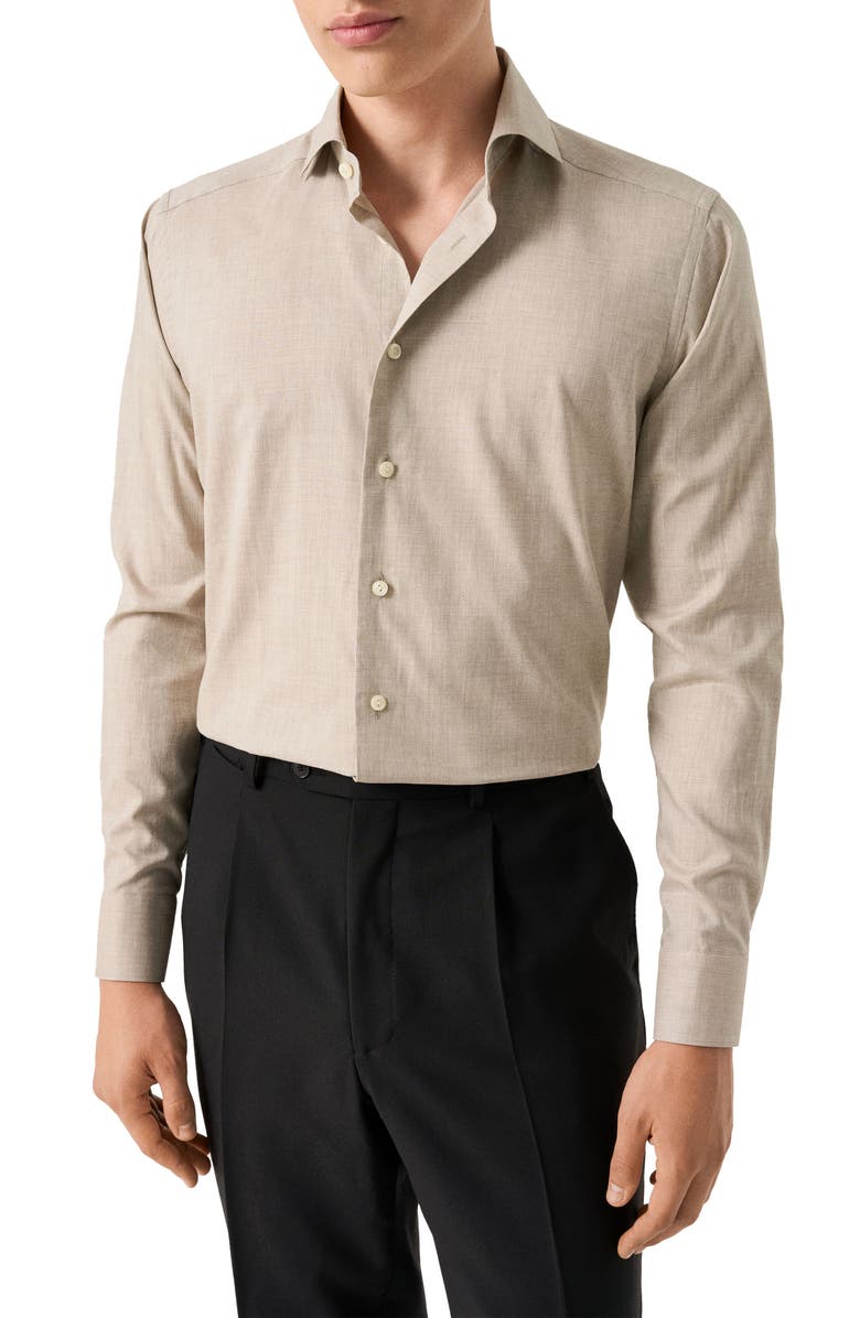 Eton Slim Fit Flannel Dress Shirt, Main, color, Light Beige