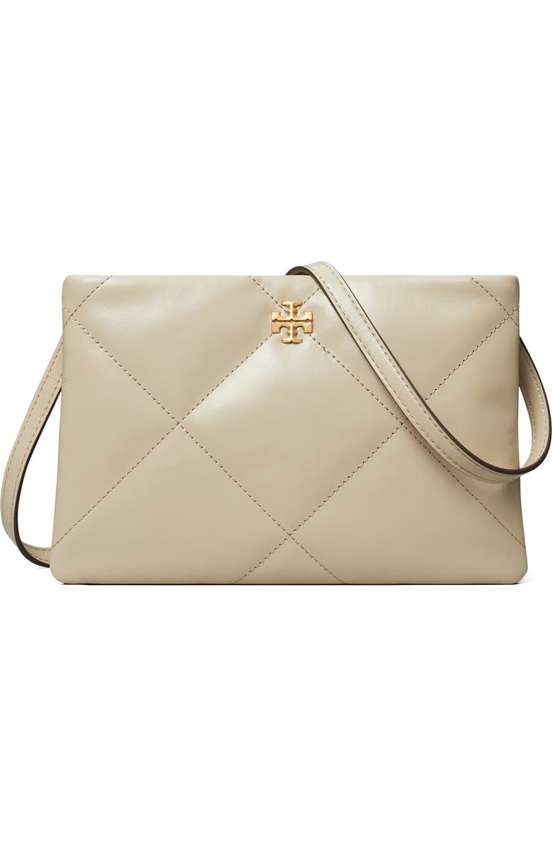Tory Burch Kira Diamond Quilted Leather Crossbody Bag, Main, color, Light Stone
