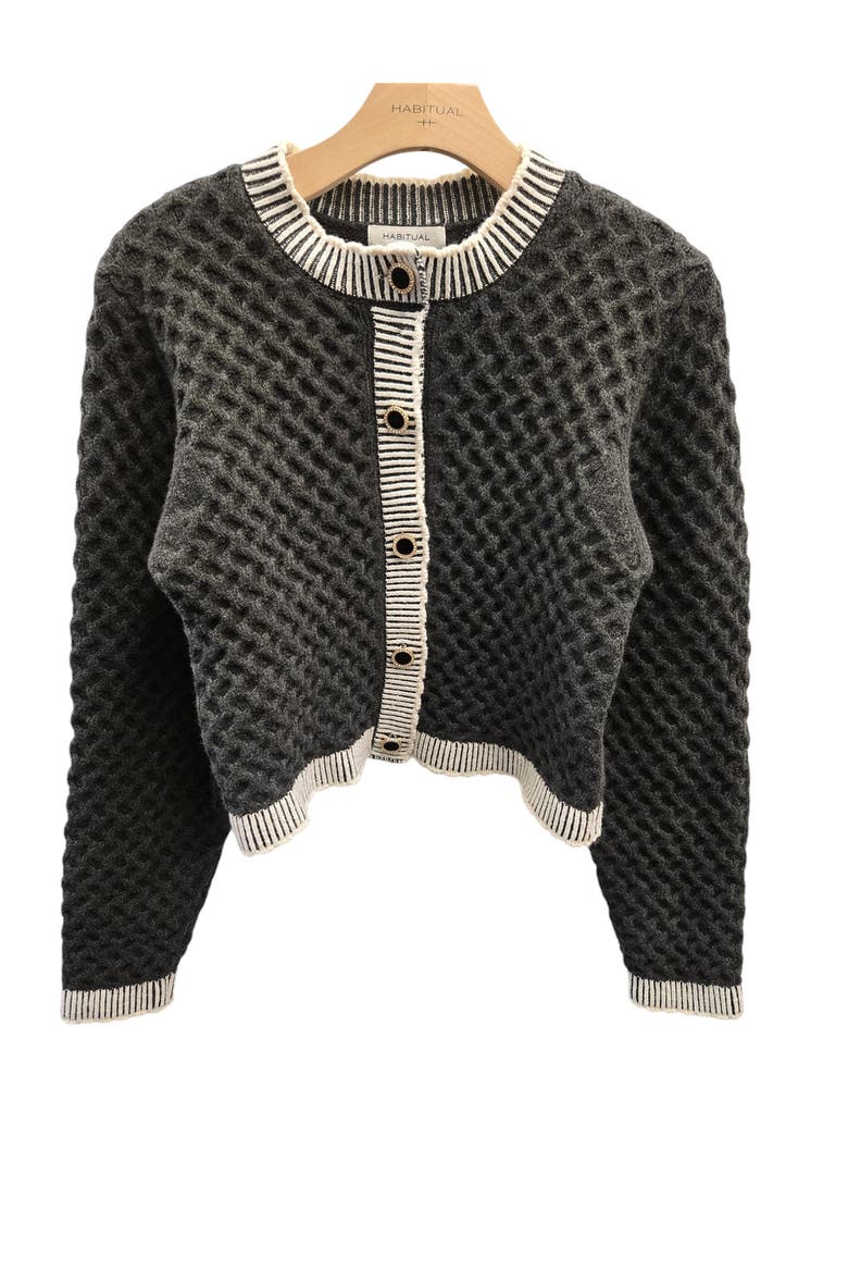 Crewneck Crop Cardigan, Alternate, color, HEATHERED BLACK COMBO