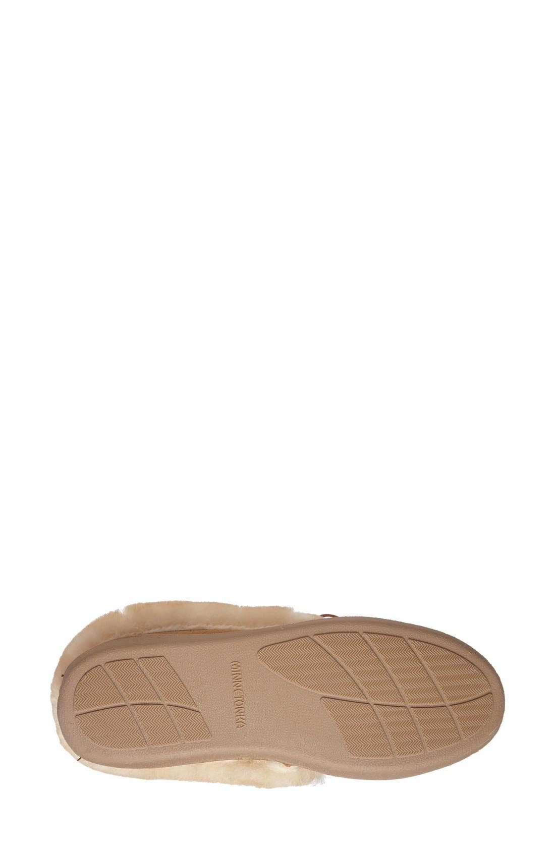 Minnetonka Alpine Genuine Shearling Slipper, Alternate, color, Tan Suede