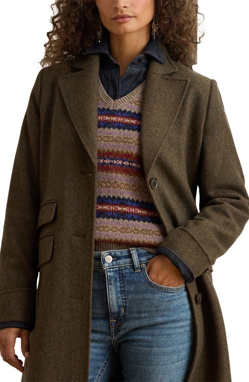 Ralph Lauren Lauren Longline Plaid Wool Blend Reefer Coat In Green