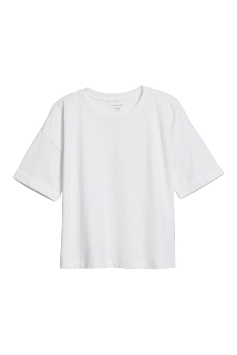 Cuffed Sleeve Cotton Crewneck T-Shirt, Alternate, color, WHITE