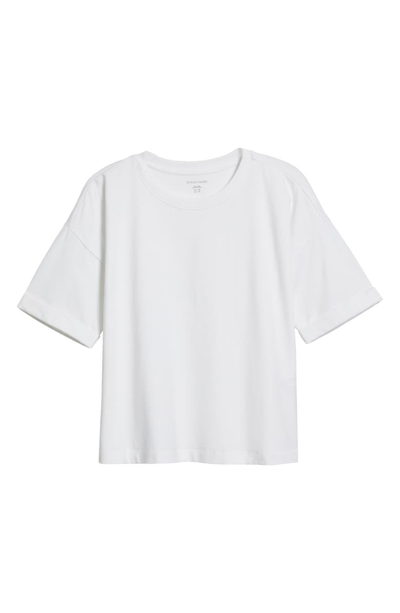 Eileen Fisher Cuffed Sleeve Cotton Crewneck T-Shirt, Alternate, color, White
