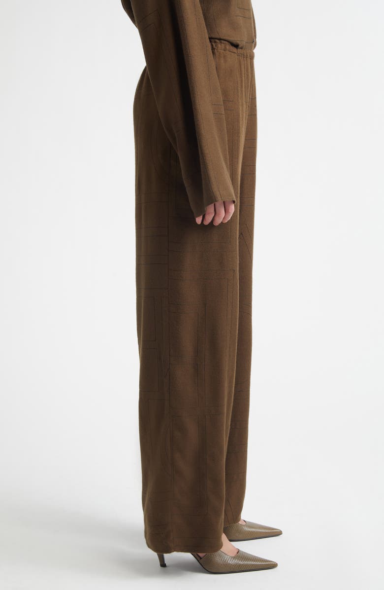 TOTEME Monogram Embroidered Flannel Pajama Pants, Alternate, color, Dark Brown